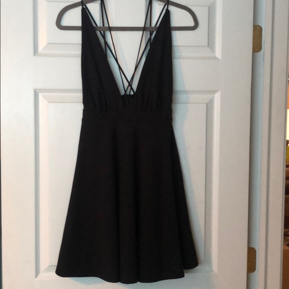 Little black dress low cut front and back w Vstrap